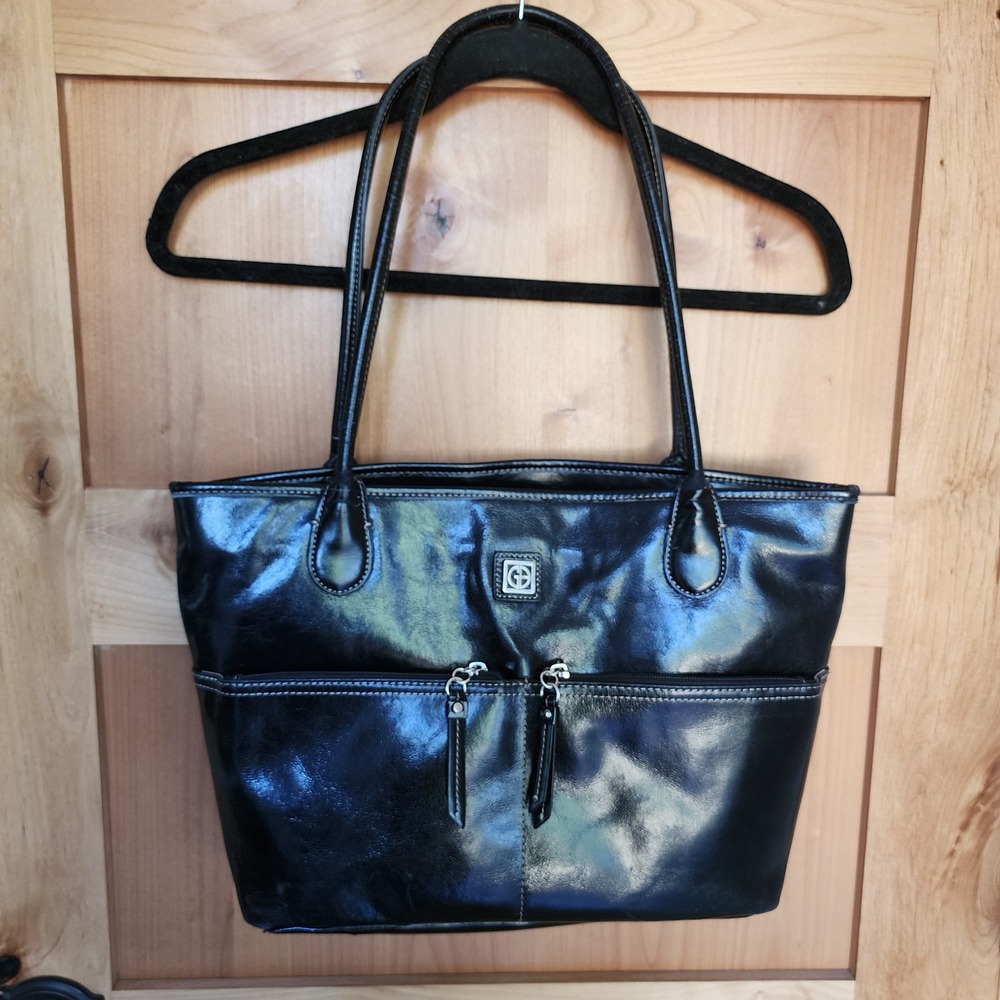 Giani Bernini Black Leather Tote Shoulder Bag Minimalist Quiet Luxury Retro